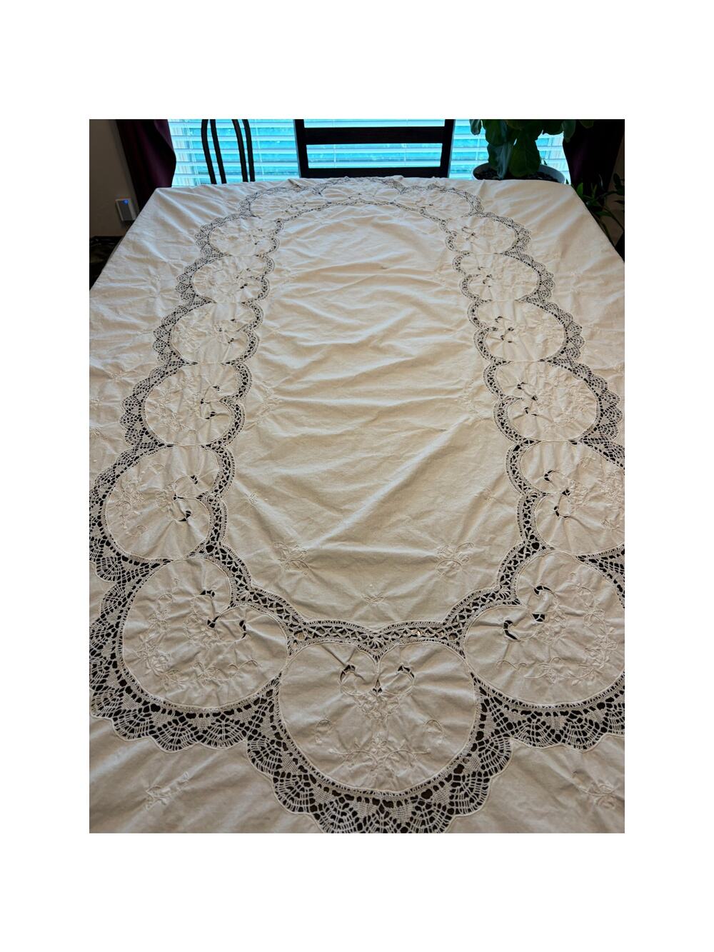 Vintage White Tablecloth Cutwork Embroidery Lace 91 x 62 Cotton